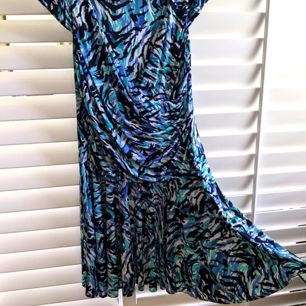 JONES NEW YORK JERSEY RUCHED MULTICOLOR DRESS - Picture 1 of 7